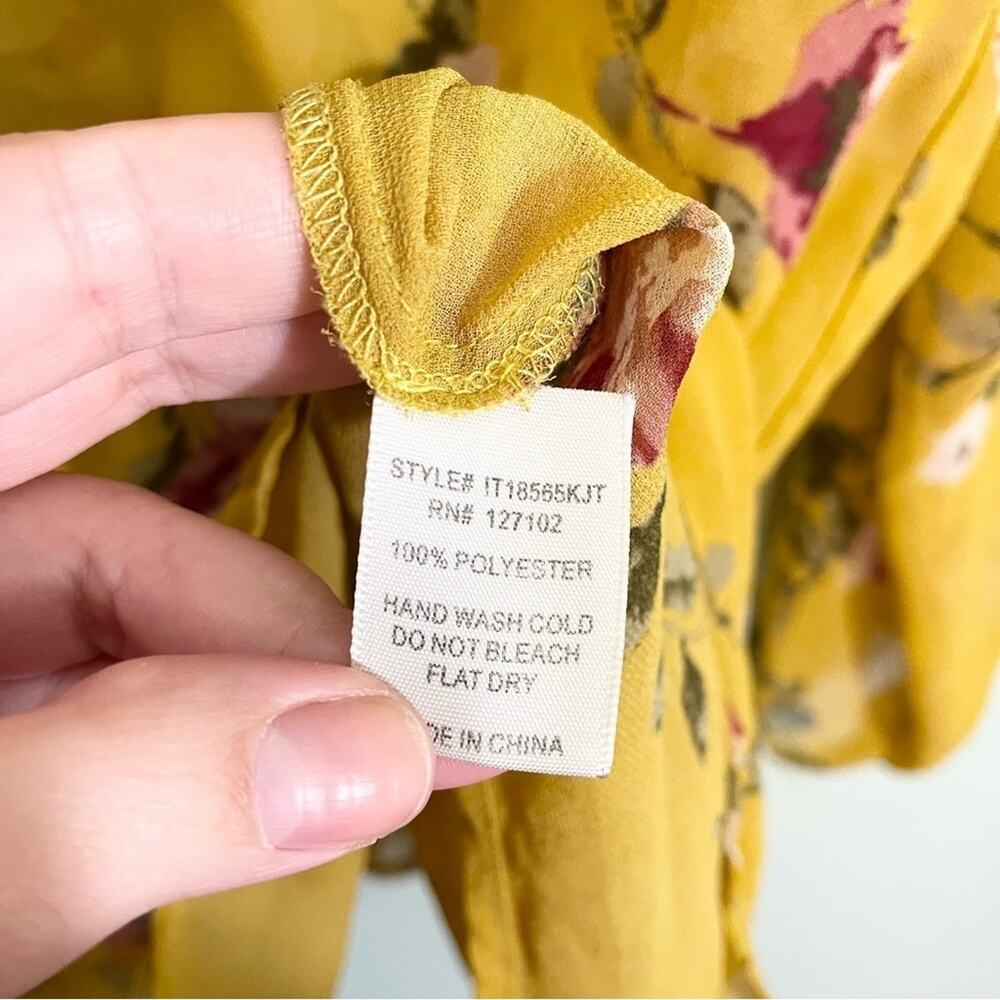 Pink Blush Yellow Floral Sheer Open Shoulder Blouse Size XL - Picture 12 of 16